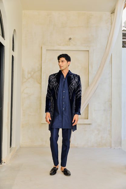 The Midnight Sapphire Embroidered Indowestern