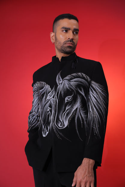 Midnight Stallion Embroidered Bandgala