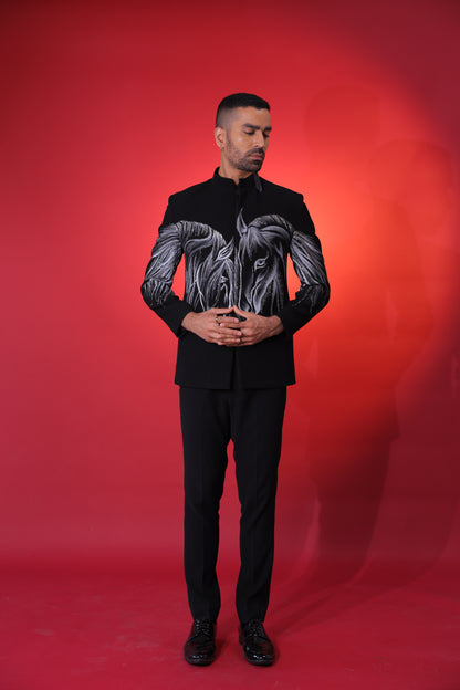 Midnight Stallion Embroidered Bandgala