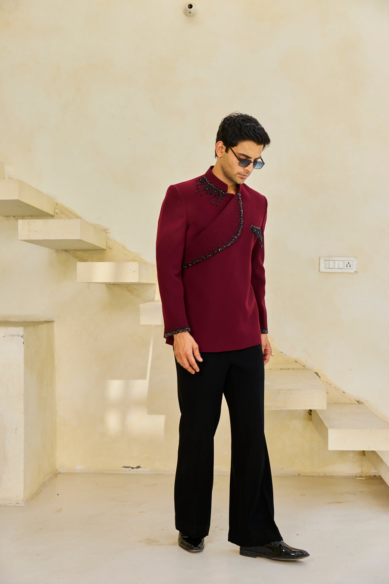 Maroon Onyx Embroidered Bandgala Ensemble