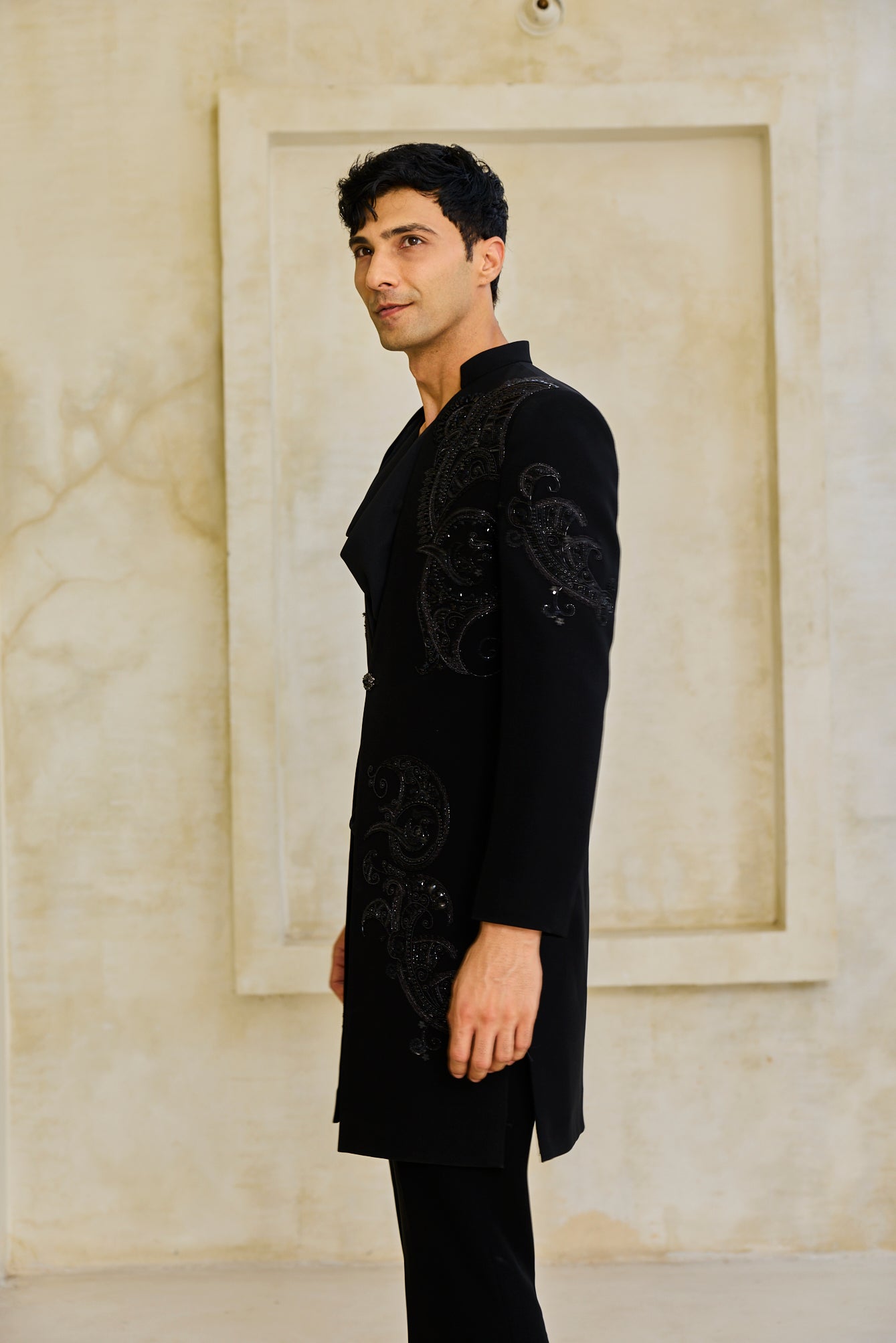 The Obsidian Shadow Embroidered Indowestern