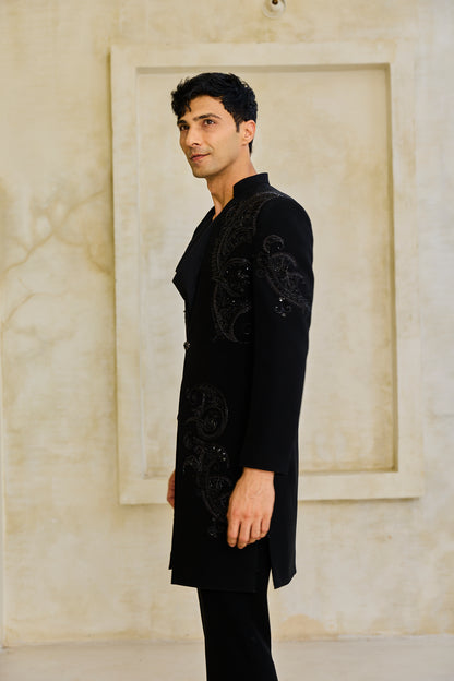 The Obsidian Shadow Embroidered Indowestern