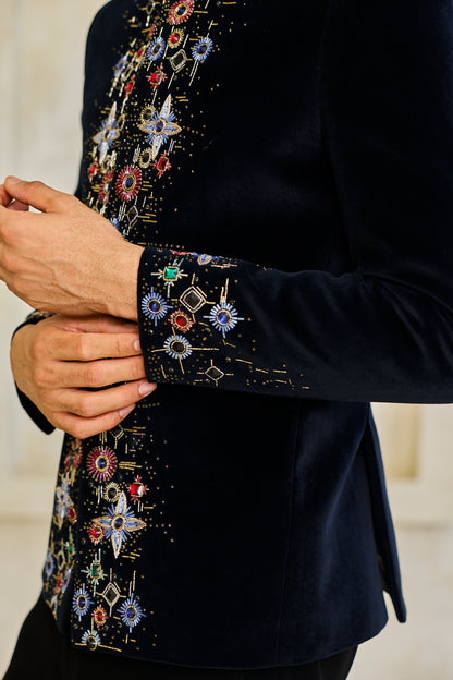 Obsidian Floral Crest Bandgala Ensemble