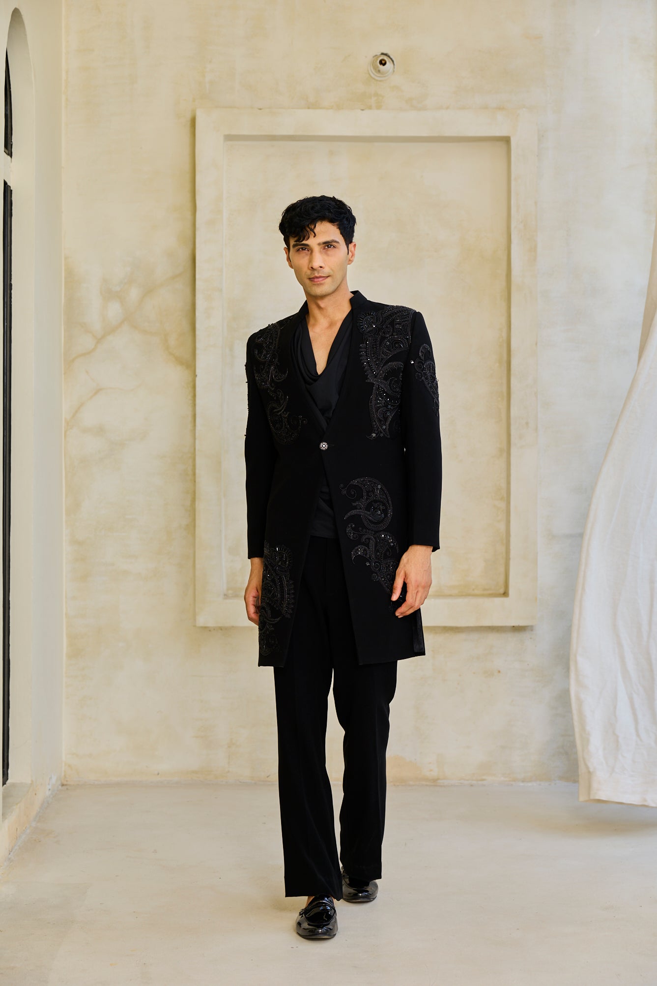 The Obsidian Shadow Embroidered Indowestern