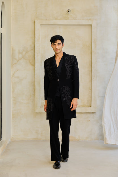 The Obsidian Shadow Embroidered Indowestern