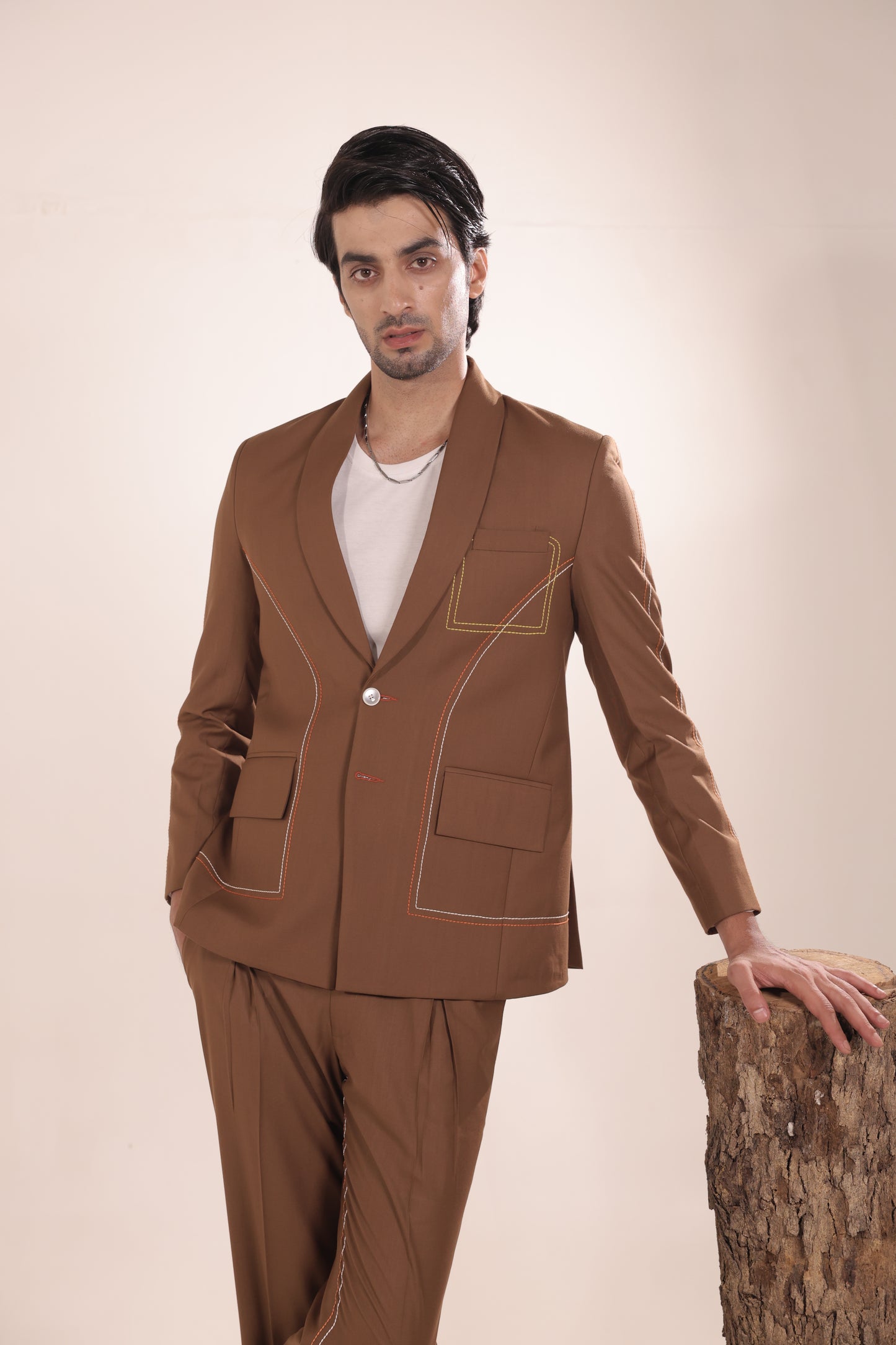 Mocha Contrast-Edge Two-Piece Set